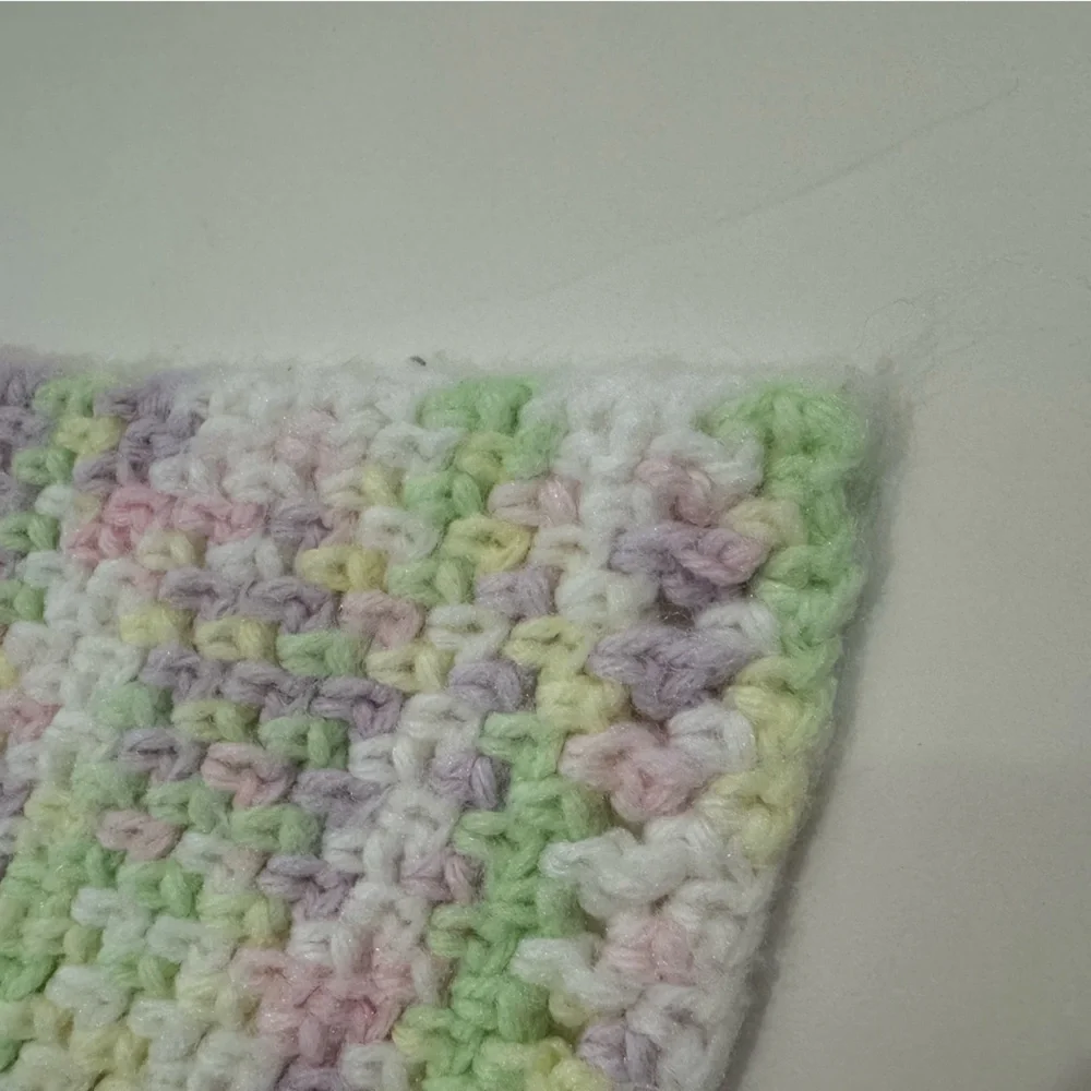 Hand knitted baby blanket, pastel colors.  33 inches by 50 inches. - Picture 4 of 7